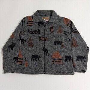 Bear Ridge Outfitters Novelty Print Fleece Jacket Made in USA Bear Moose Fish M